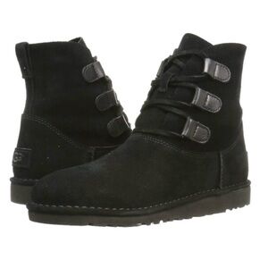 UGG Women's Cozy Warm Black Suede Elvi Lace Up Harness Comfy Boots Size 7
